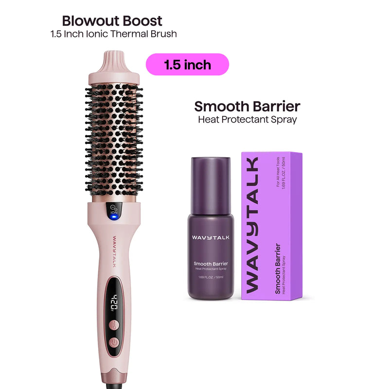 Wavytalk Blowout Boost Ionic Thermal Brush and Wavytalk Smooth Barrier Heat Protectant Spray Set